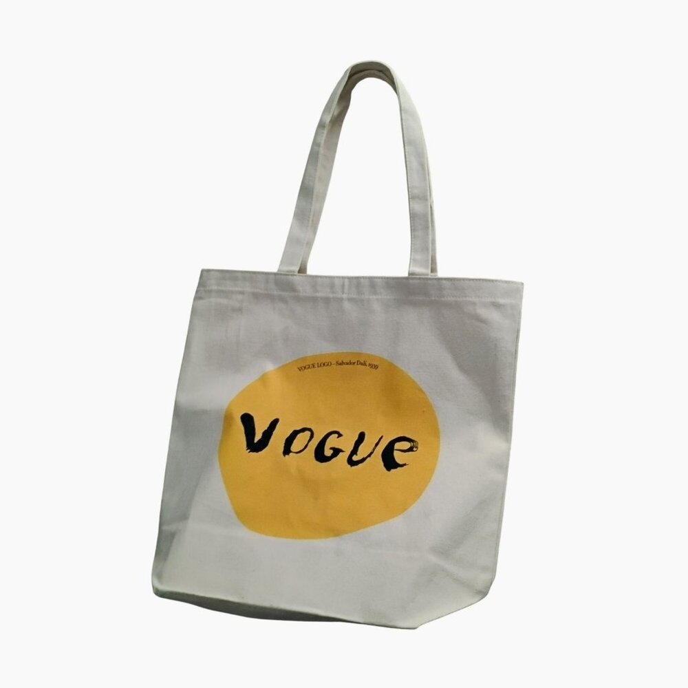 Vogue Canvas Tote Bag With Salvador Dali 1939 Logo, New Beginnings Yellow White